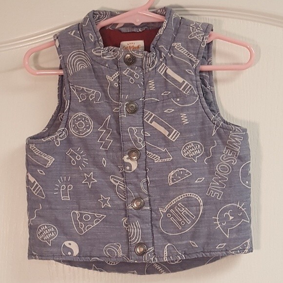 Cat and Jack Denim look Retro Drawings Puffer Vest - Picture 1 of 3